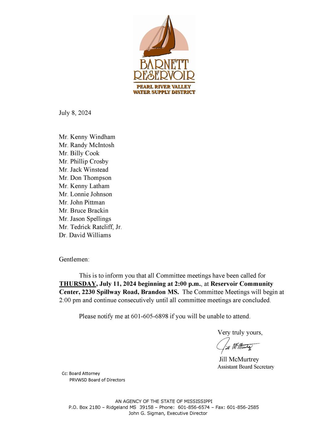 July 2024 Committee Meeting Call Letter
