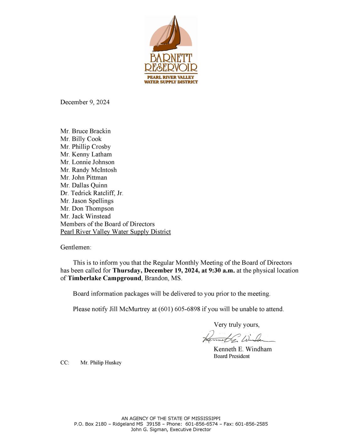 Call Letter for December 2024 Board of Directors Meeting